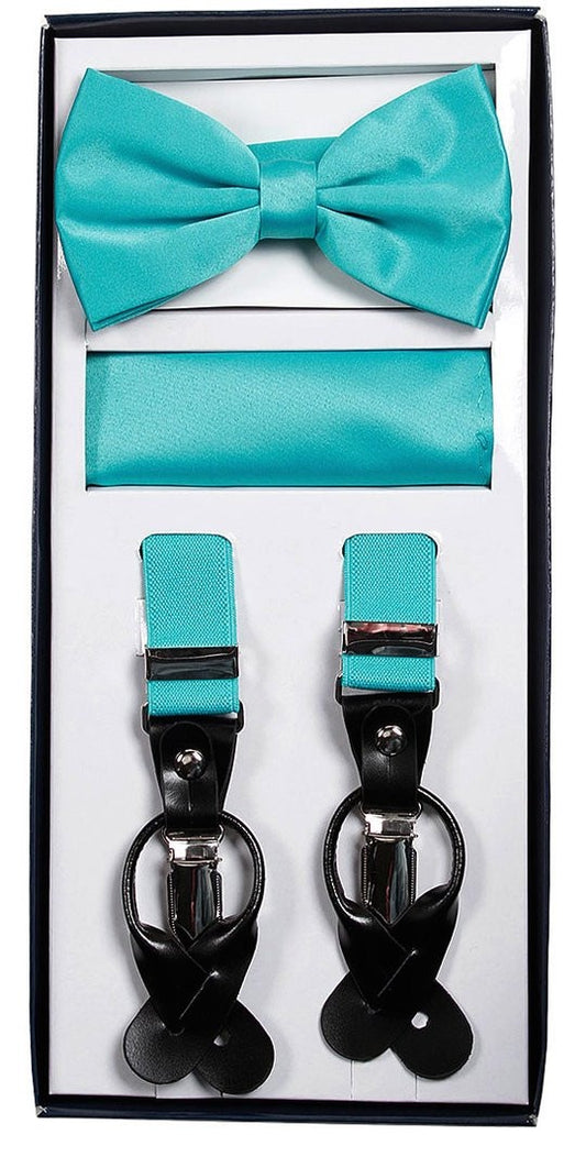 Vesuvio Napoli Suspenders, Bow Tie & Hankerchief Set in Turquoise