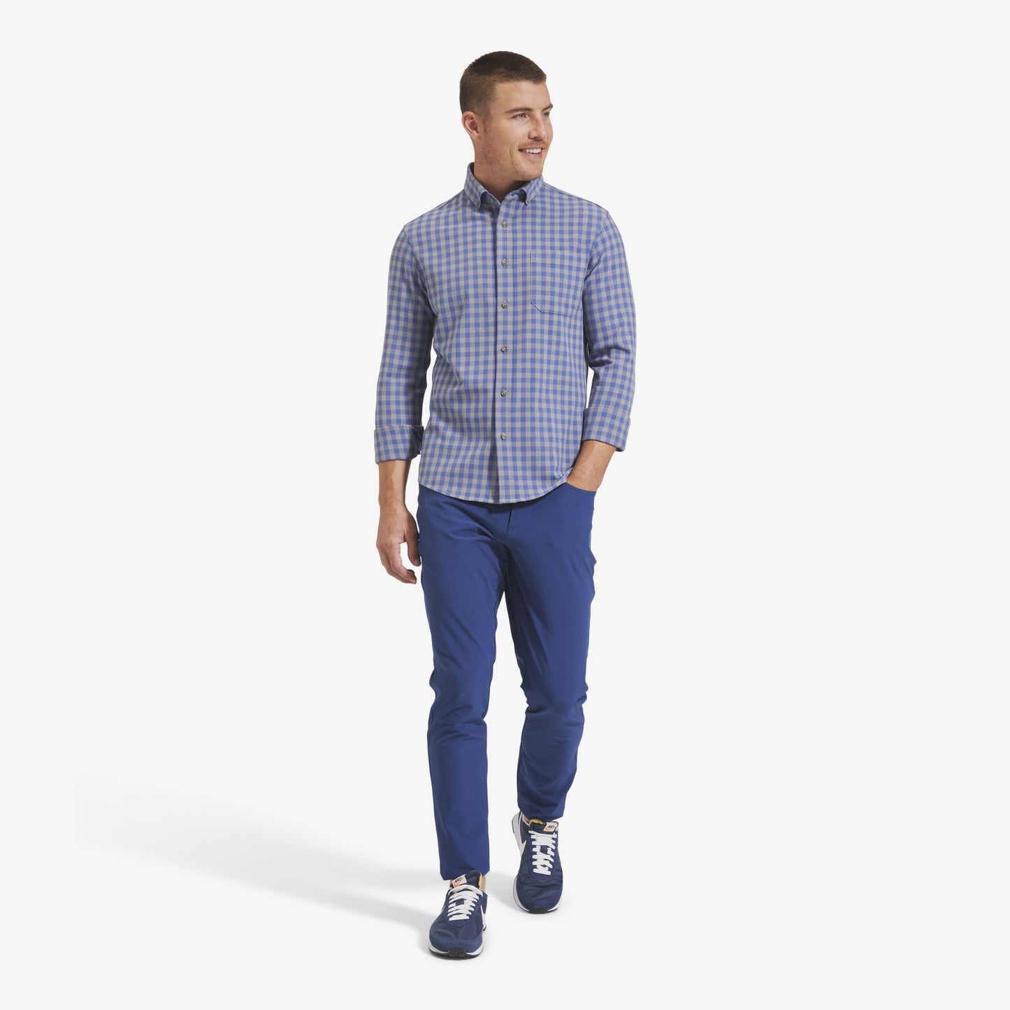Mizzen + Main City Trim Fit City Flannel Shirt in Blue Grey Gingham