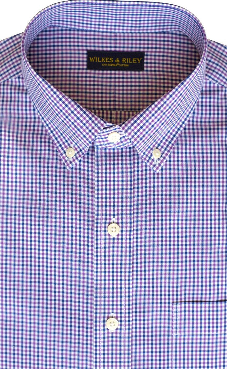 Wilkes and Riley Classic Fit Broadcloth Dress Shirt in Purple-Blue Tattersall