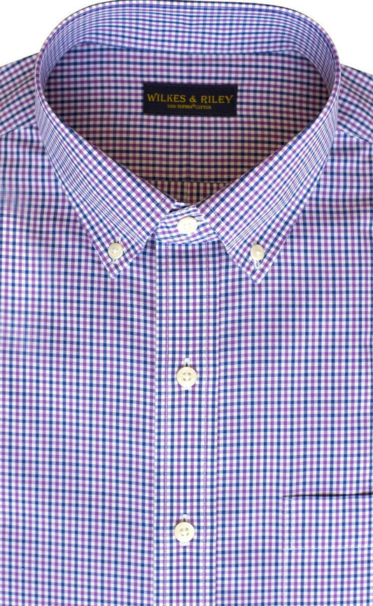 Wilkes and Riley Classic Fit Broadcloth Dress Shirt in Purple-Blue Tattersall