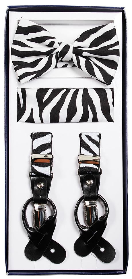 Vesuvio Napoli Suspenders, Bow Tie & Hankerchief Set in Zebra