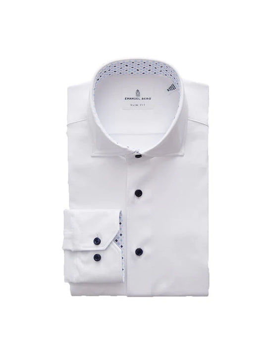 Emanuel Berg Modern 4 Flex Stretch Sport Shirt in White w/ Contrast Collar