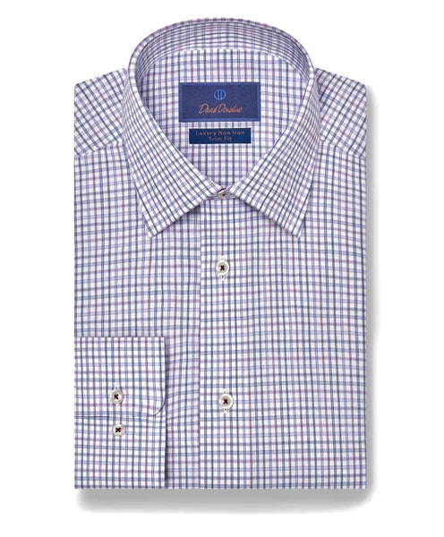 David Donahue Trim Fit Dress Shirt in White/Purple Check