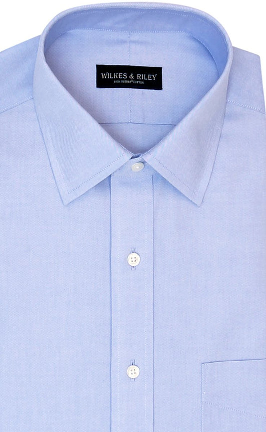 Wilkes and Riley Non-Iron Pinpoint Queens Oxford Spread Collar Dress Shirt in Blue