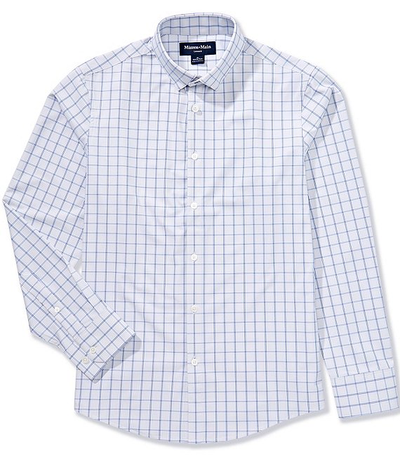 Mizzen + Main Leeward Trim Fit No Tuck Short Sleeve Sportshirt in Cobalt Hampton Plaid