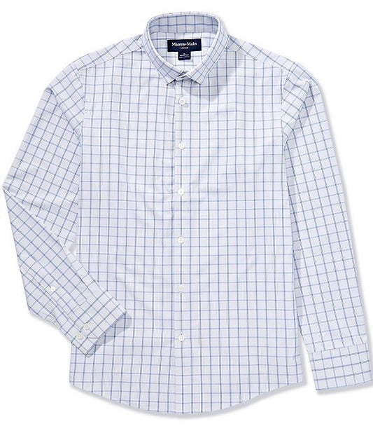 Mizzen + Main Leeward Trim Fit No Tuck Short Sleeve Sportshirt in Cobalt Hampton Plaid