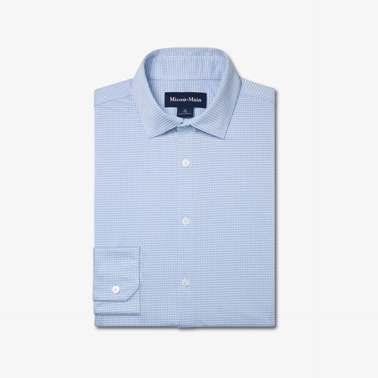 Mizzen + Main Halyard Trim Fit No Tuck Sportshirt in Cloud Blue Peter Gingham