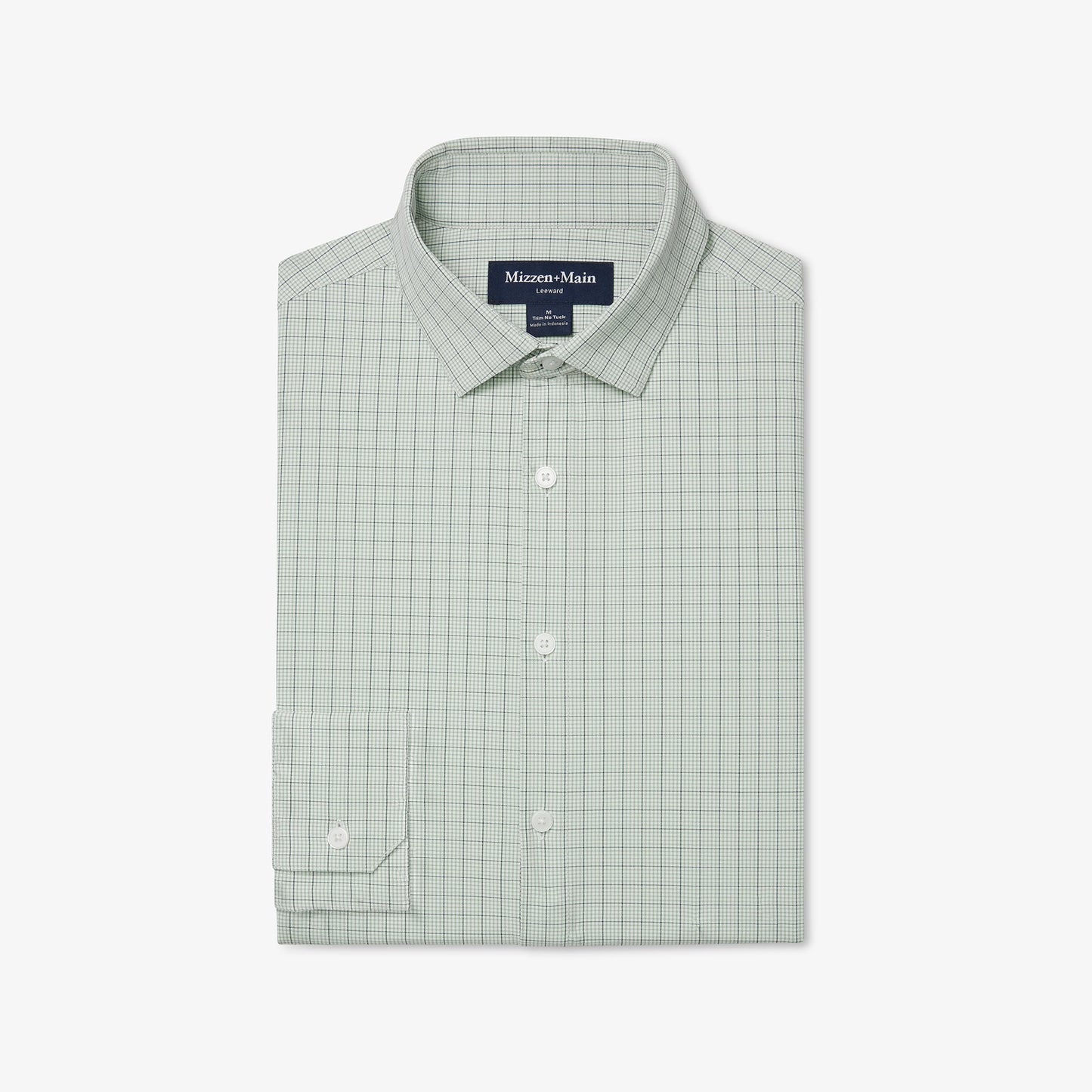 Mizzen + Main Leeward Trim Fit No Tuck Short Sleeve Sportshirt in Eucaluptus Mini Plaid