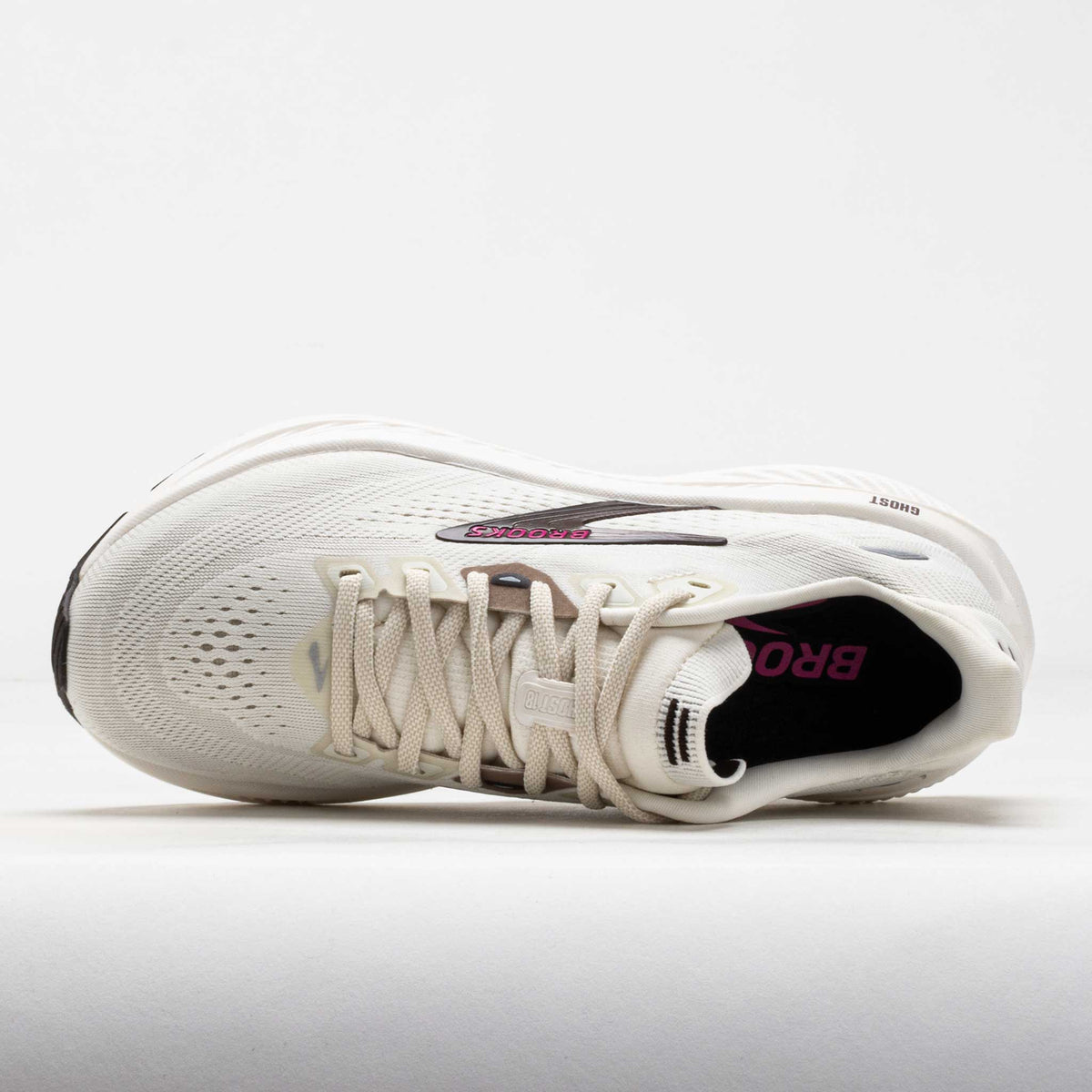 Womens Brooks Ghost 18 Running Shoe in Coconut/Coffee/Fuchsia