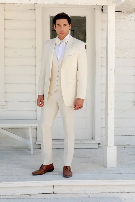 Larr Brio Metro 5 Button Suit Vest in Creme