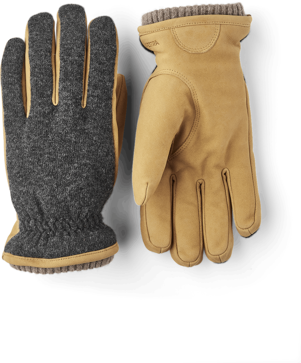 Hestra Mens Noah Leather/Wool Gloves in Charcoal/Tan