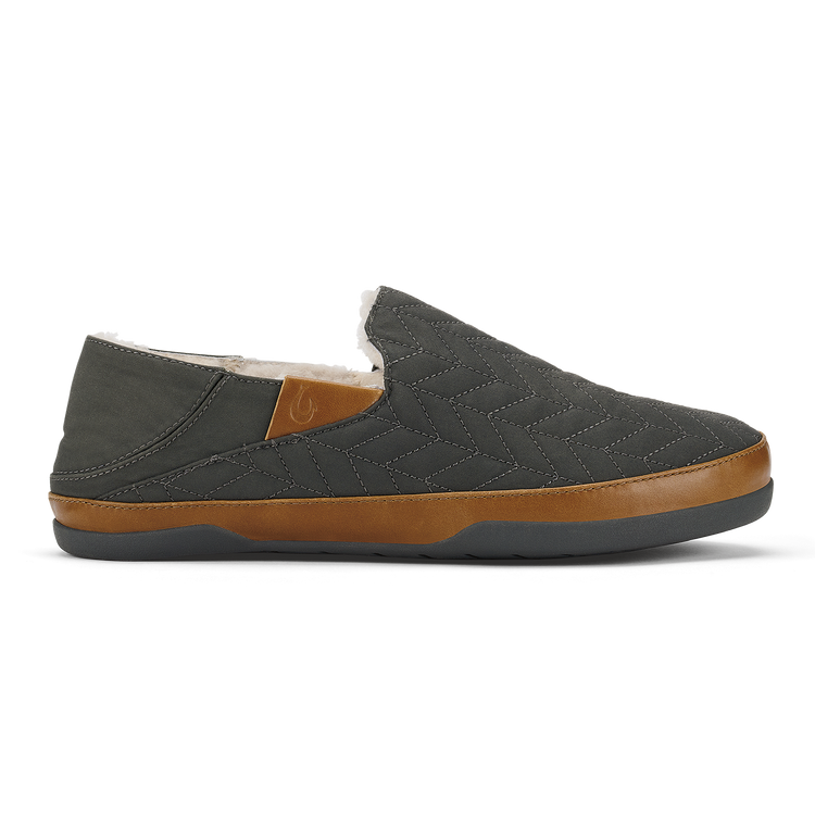 Olukai Mens Hanohano II Fleece Slipper in Dark Shadow