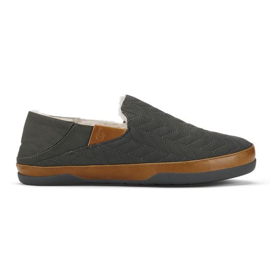 Olukai Mens Hanohano II Fleece Slipper in Dark Shadow