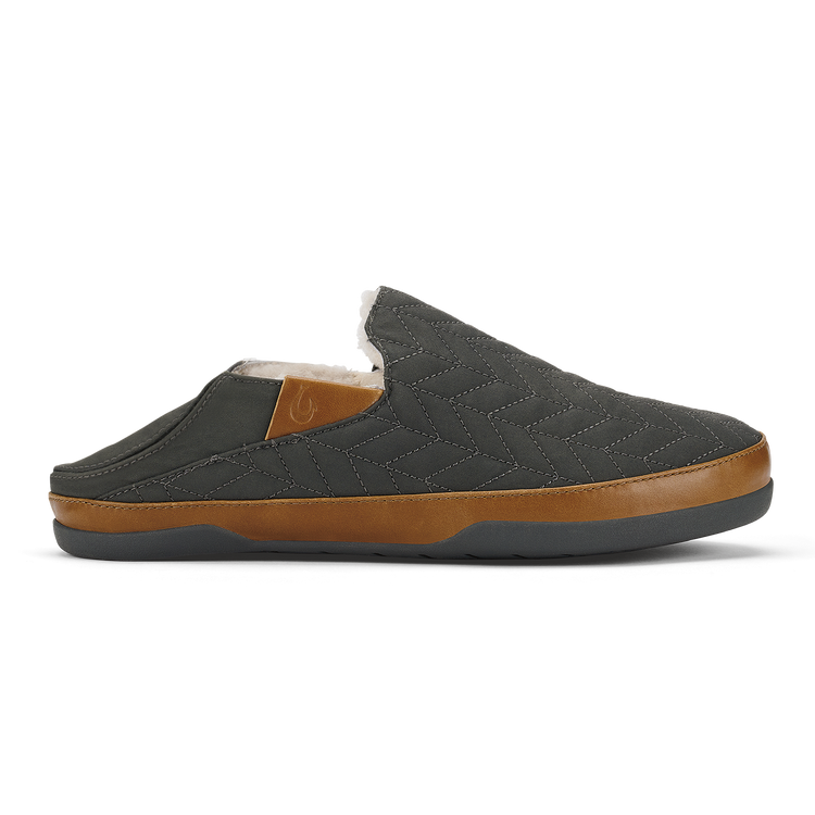 Olukai Mens Hanohano II Fleece Slipper in Dark Shadow
