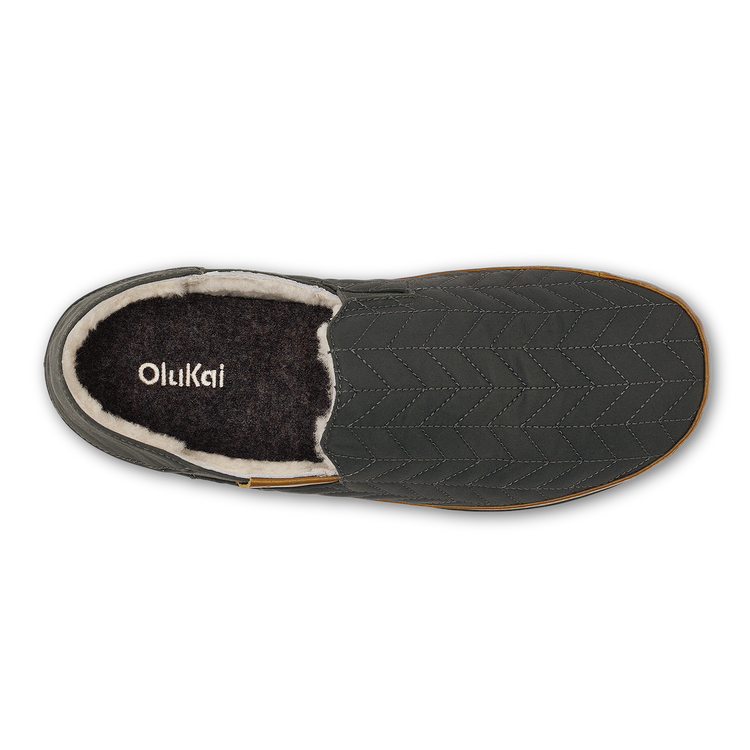 Olukai Mens Hanohano II Fleece Slipper in Dark Shadow