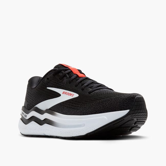 Brooks Mens Ghost Max 2 Running Shoe in Black/White/Fiery Red