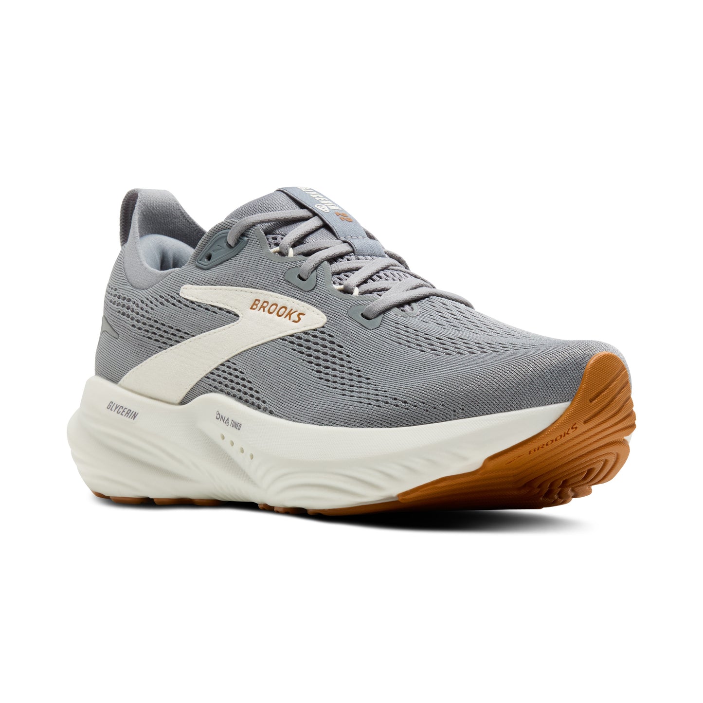 Brooks Mens Glycerin 22 Running Shoe in Primer Grey/Grey/Honey Ginger