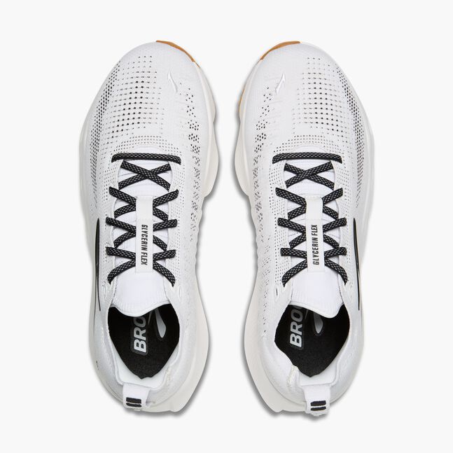 Brooks Mens Glycerin Flex Running Shoe in White/Black/Gum