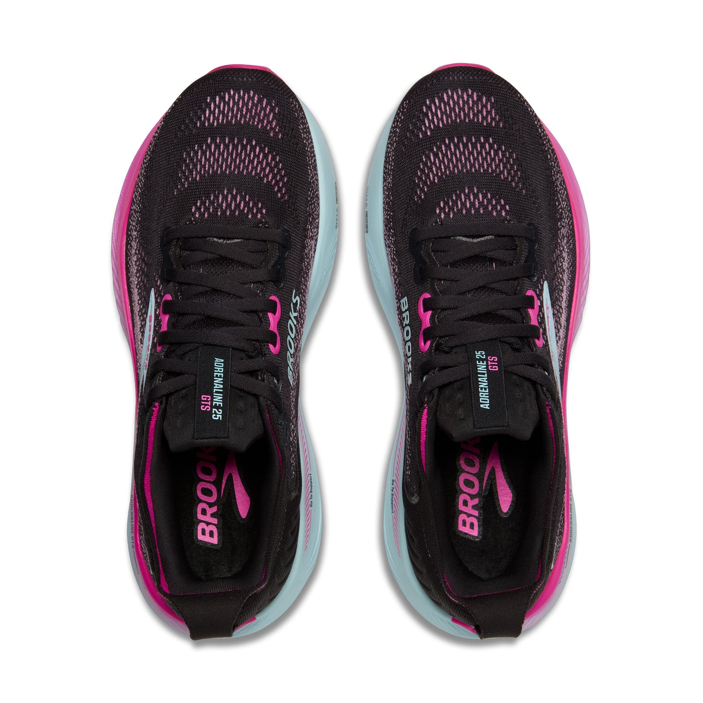 Womens Brooks Adrenaline GTS 25 Running Shoe in Black/Cyber Pink/Iced Aqua