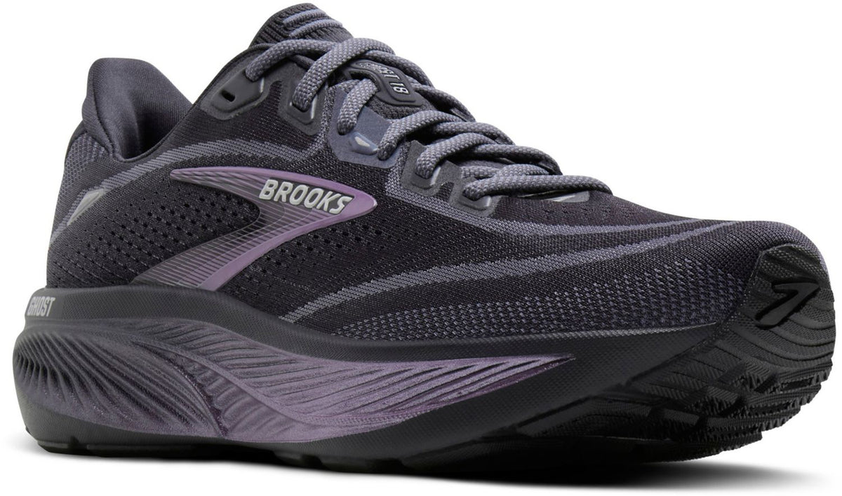 Womens Brooks Ghost 18 Running Shoe in Ebony/Folkstone/Metallic