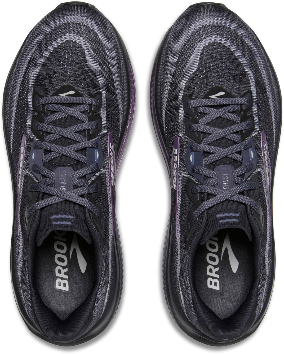 Womens Brooks Ghost 18 Running Shoe in Ebony/Folkstone/Metallic