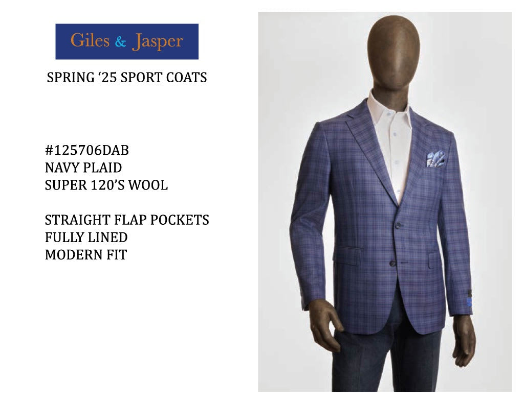 Giles and Jasper Wool Sportcoat in Navy Plaid