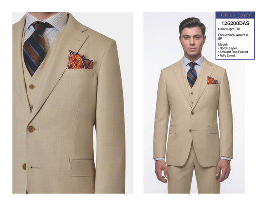 Giles & Jasper Super 100's wool Suit in Light Tan