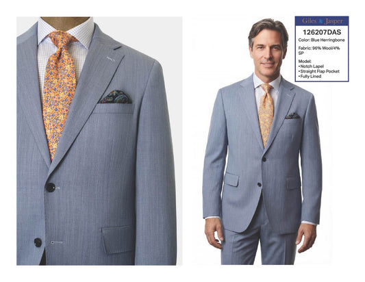 Giles & Jasper Super 100's wool Suit in Blue Herringbone