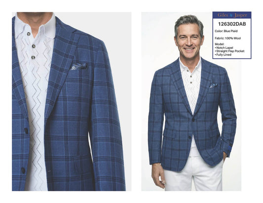 Giles and Jasper Wool Sportcoat in Blue Plaid