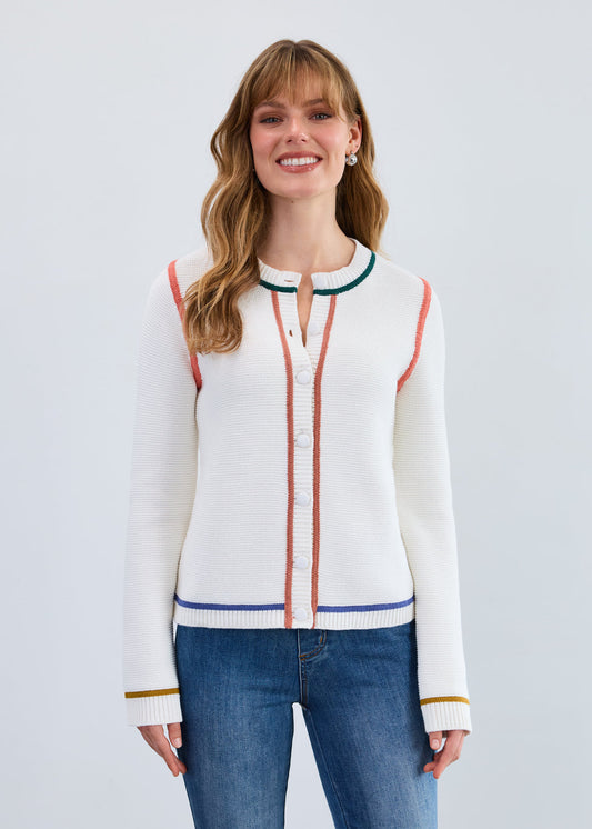 Womens FDJ Long Sleeve Tipping Cardigan in White