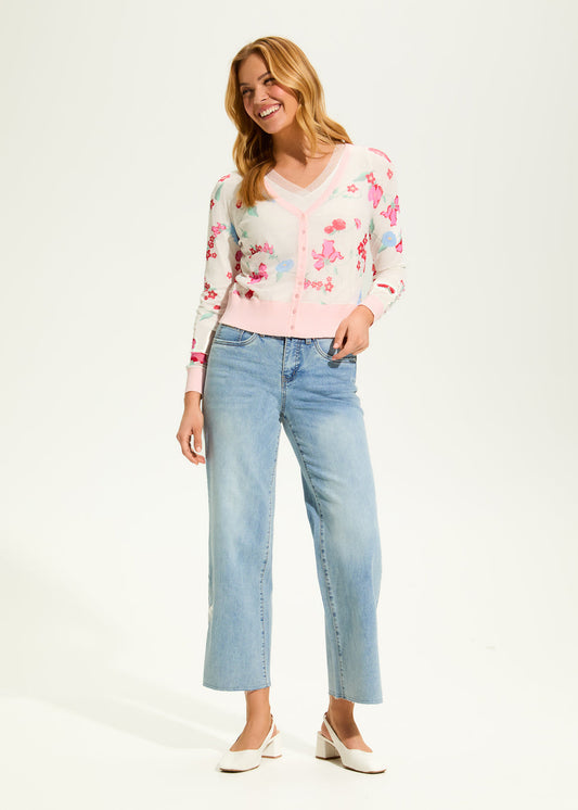 Women FDJ Printed Mesh Cardigan in Strawberry Flowers