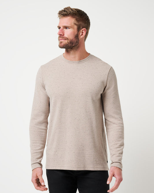 Travis Mathew Cloud Waffle Crewneck Sweater in Oxford Tan