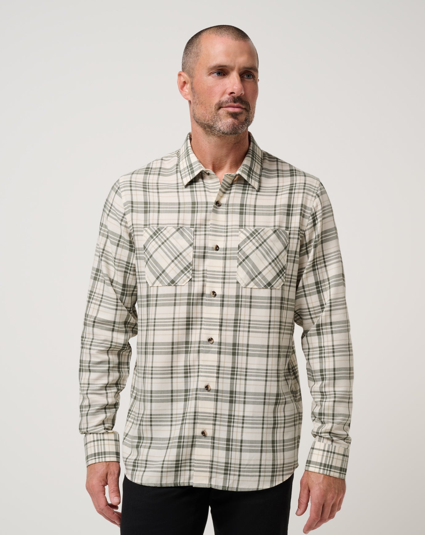 Travis Mathew Cloud Flannel Plaid Sport Shirt in Birch