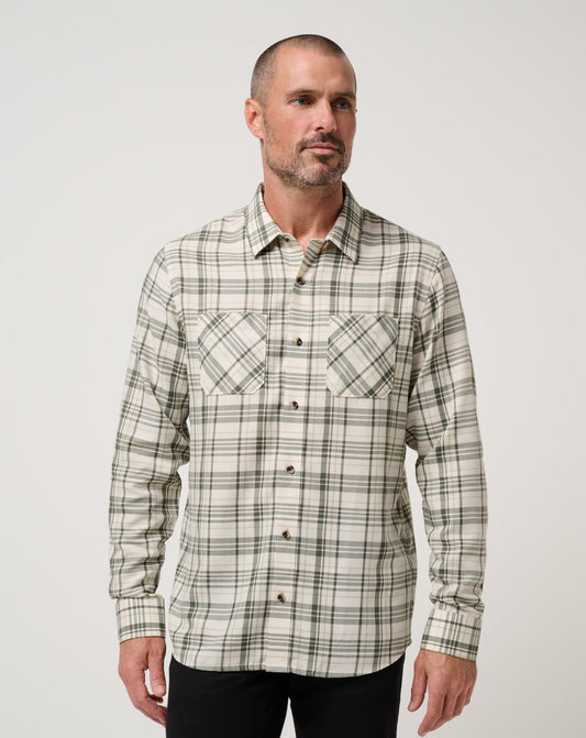 Travis Mathew Cloud Flannel Plaid Sport Shirt in Birch