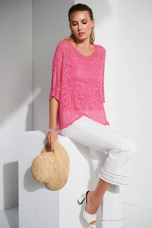 Womens Joseph Ribkoff Sweater Knit Open Stitch Two Piece Set in Bubblegum