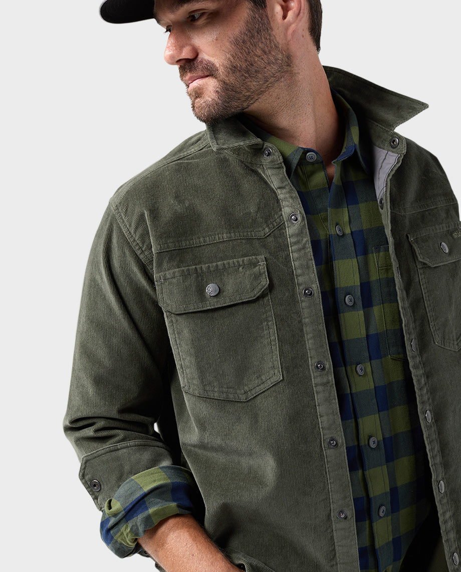 Stio Mens Saratoga Cord Shirt in Oakmoss