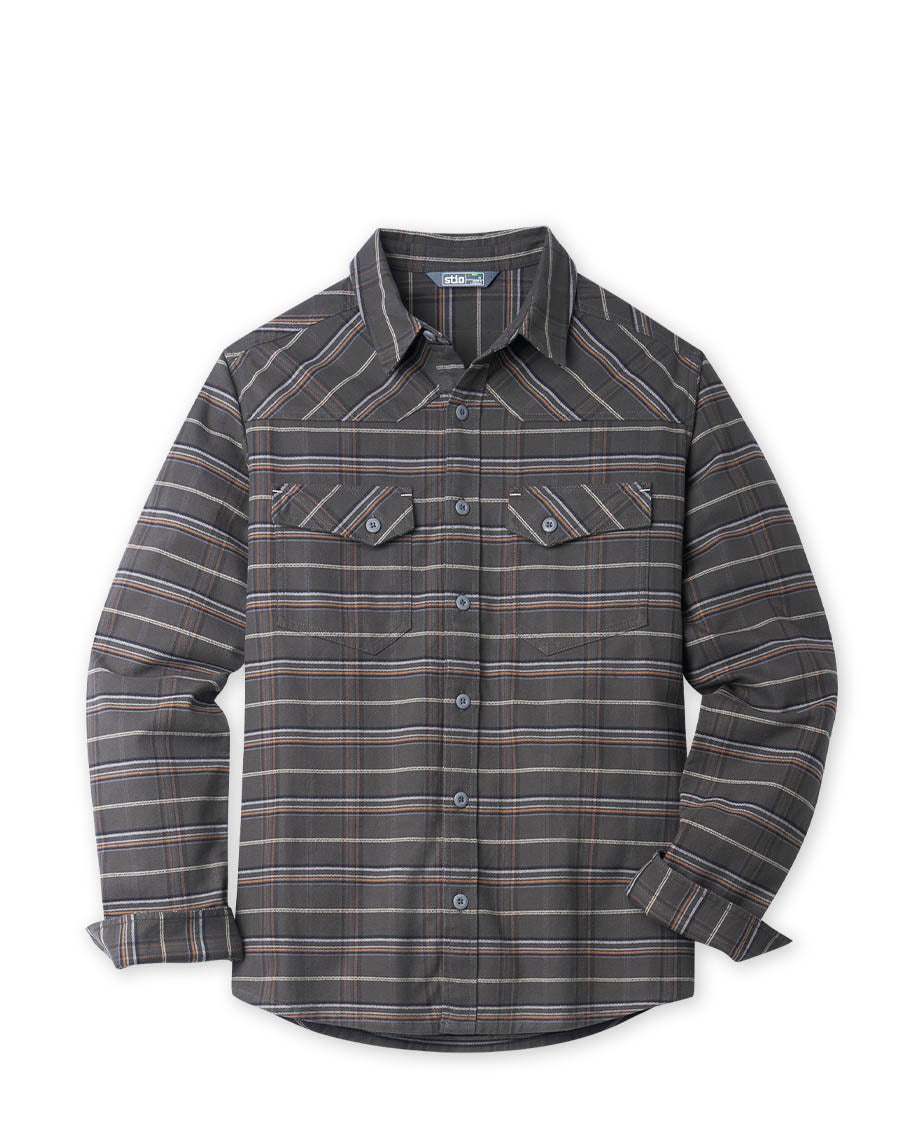 Stio Mens Junction Midweight Flannel Shirt in Raven Plaid