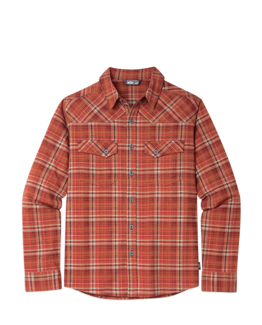 Stio Mens Junction Midweight Flannel Shirt in Fired Brick Plaid