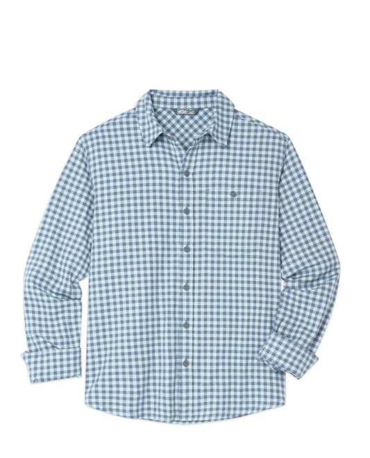 Stio Mens Miter Stretch Lightweight Flannel Shirt in Stormy Weather Mini Check