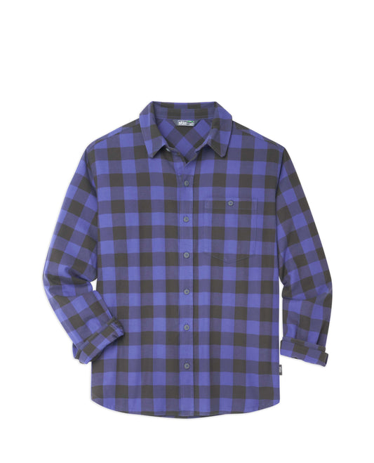 Stio Mens Miter Stretch Lightweight Flannel Shirt in Nightfall Check