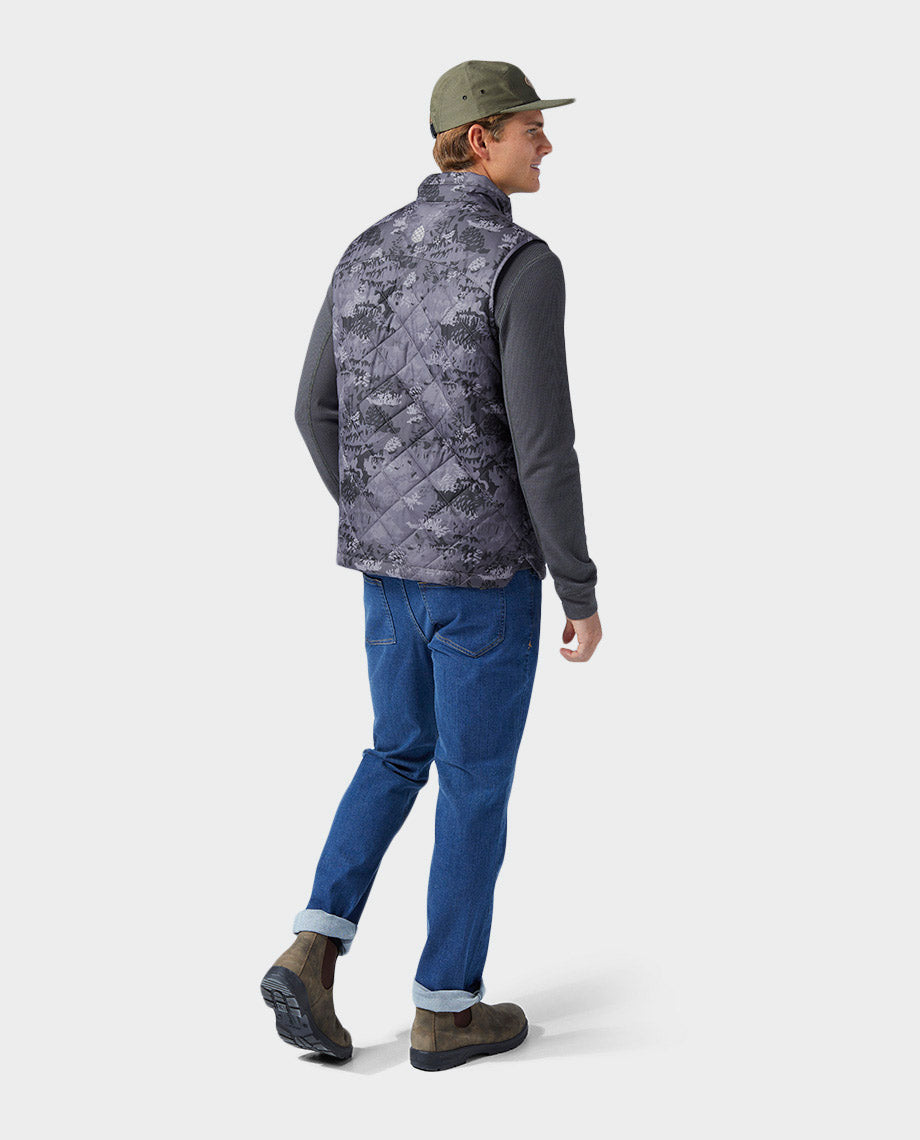 Stio Mens Skycrest Insulated Vest in Steel Pony Whitebark Camo