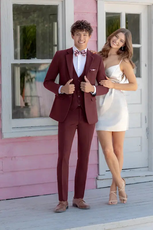 Larr Brio Metro 5 Button Suit Vest in Burgandy