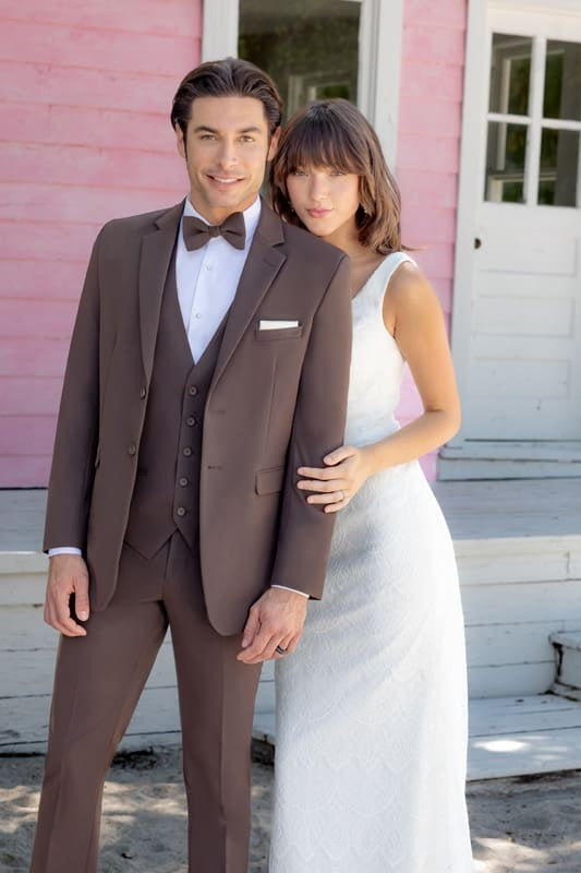 Larr Brio Metro Slim Fit Suit Pant in Chocolate