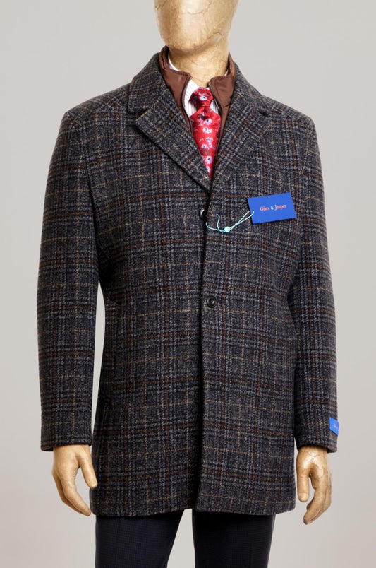 Giles and Jasper Hybrid Coat in Dark Blue Plaid