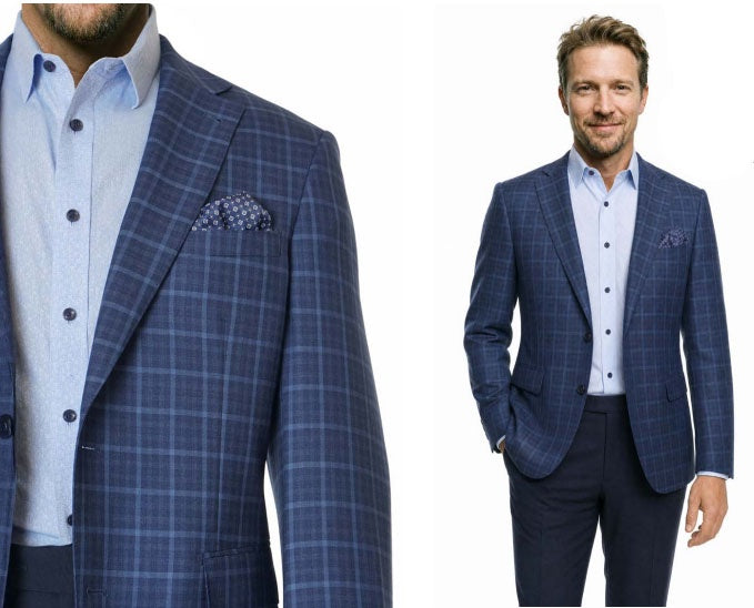 Giles and Jasper Wool Sportcoat in Blue/Navy Plaid