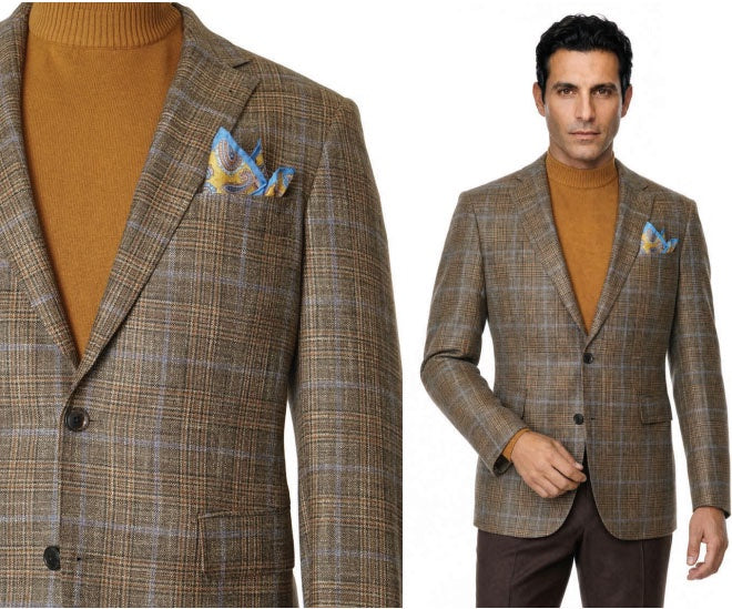 Giles and Jasper Wool Sportcoat in Tan Multi Plaid