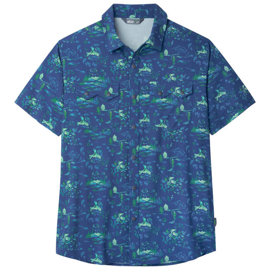 Stio Mens Shifter Short Sleeve  Sportshirt in Navy Peony Ride Wy
