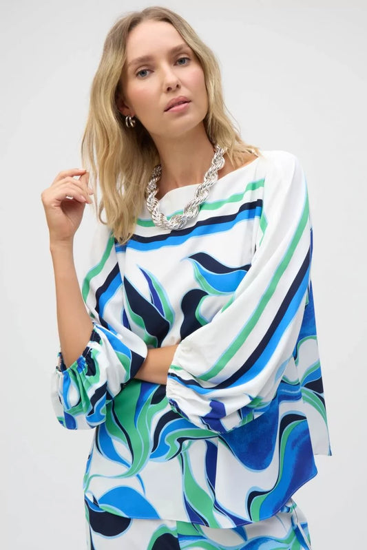 Womens Joseph Ribkoff Puff Sleeve Abstract Pullover in Vanilla/Multi