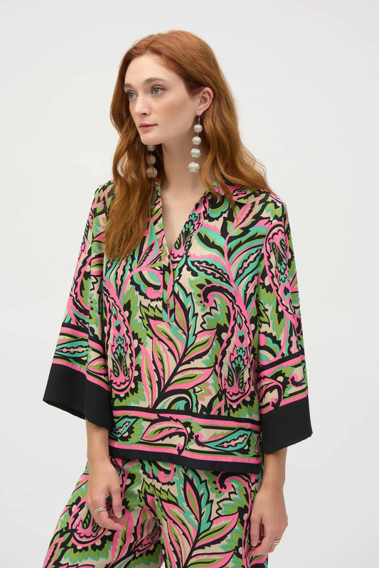 Womens Joseph Ribkoff Floral V-neck Button Top in Multi