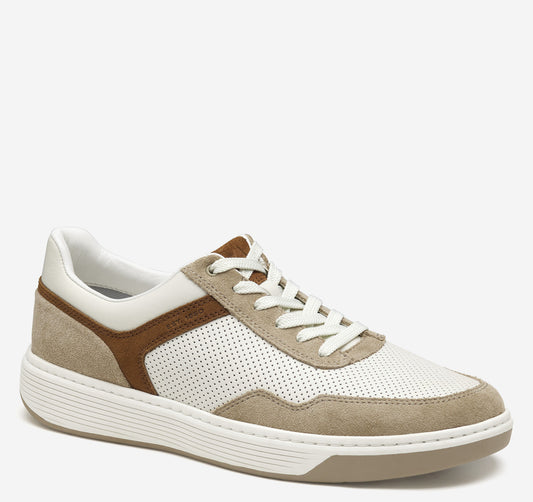 Johnston & Murphy Dawson Moc Toe U-Throat in White Full Grain Leather/Taupe Suede